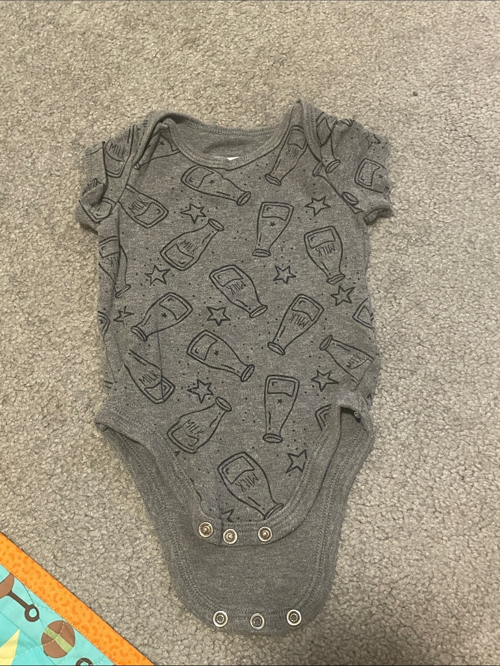 First Impressions Gray Milk Bottle Print Baby Bodysuit